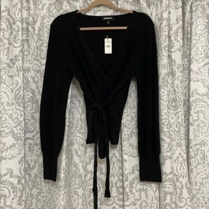 Express Black Ripped Wrap Front Side Tie Sweater L